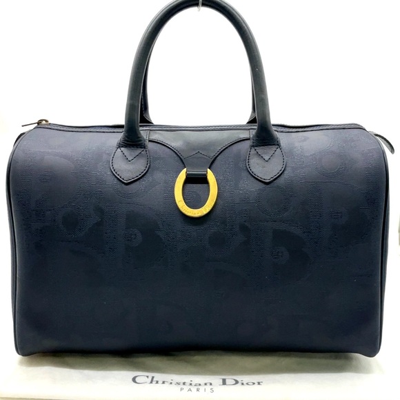 Christian Dior Trotter PVC Leather Navy Boston Bag - Picture 1 of 16
